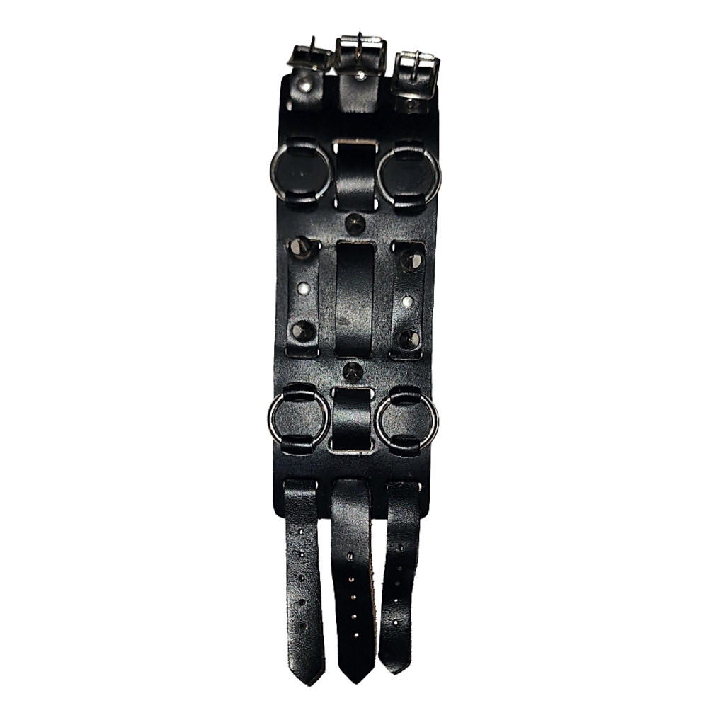 Black Leather Buckle Studs Spikes Strap Bracelet Cuff Goth Punk